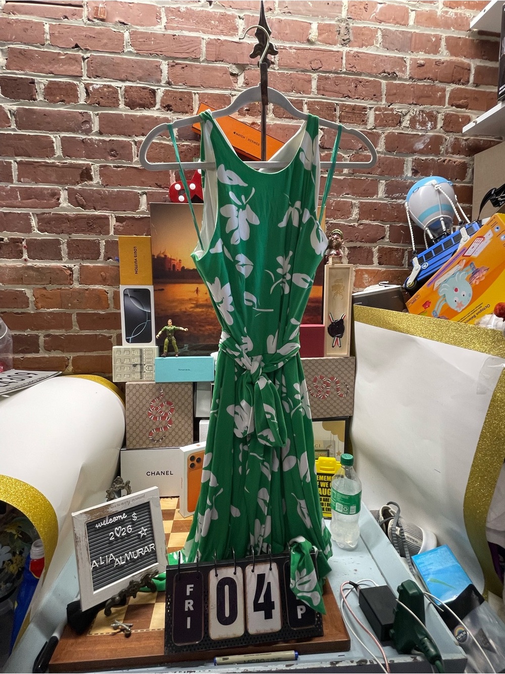 Ralph Lauren vibrant green and white floral print sleeveless maxi dress